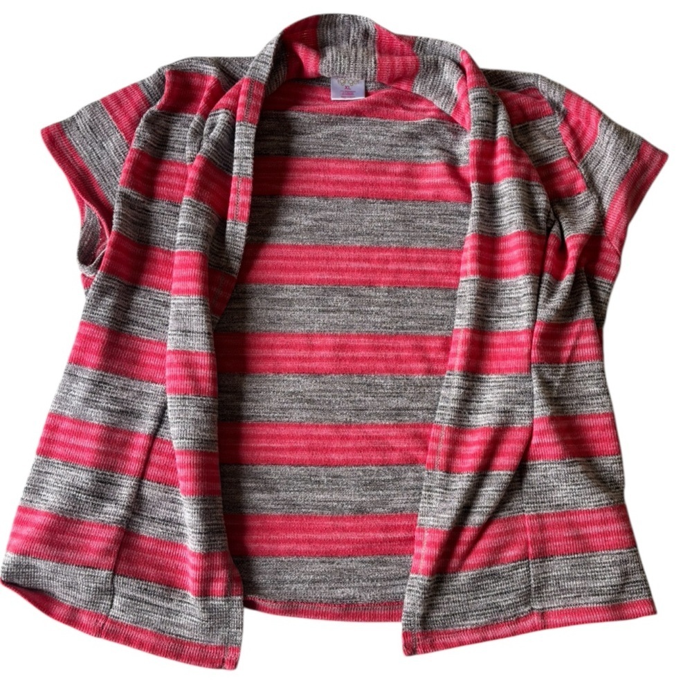 Jasmine & Ginger Pink Gray Stripe Open Cardigan Short Sleeve XL Y2K Vibes